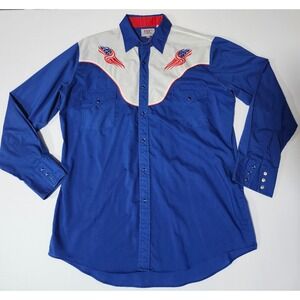 Ely Diamond Men Red White Blue Western Pearl Snap USA Patriotic Flag Embroidered